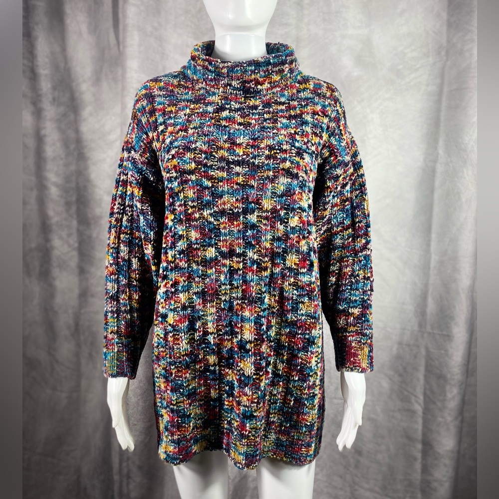 VTG Gantos Rainbow Color Knit Turtleneck Tunic Sweater